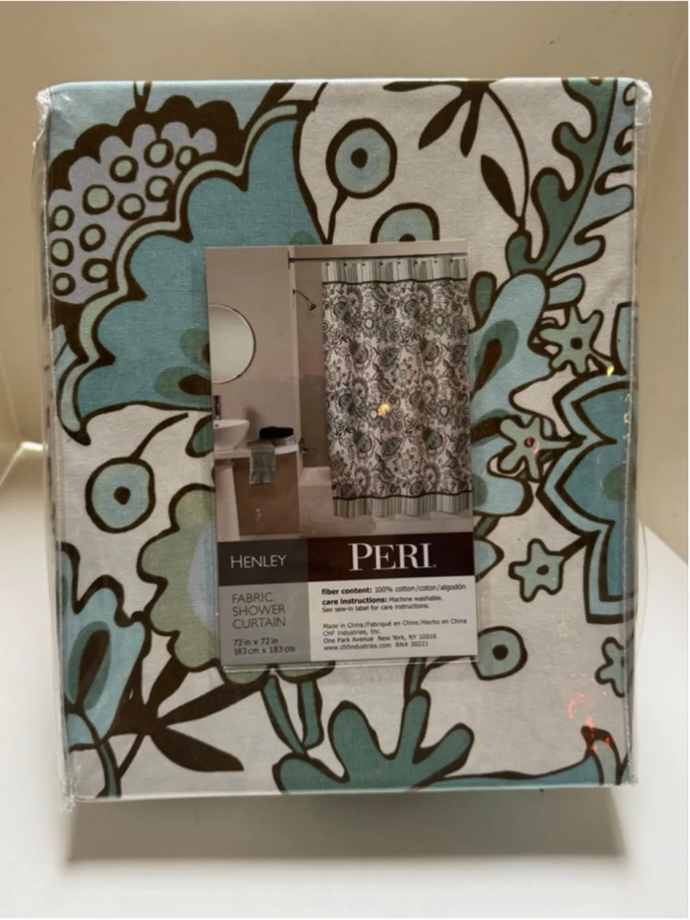 PERI Fabric 100% Cotton Shower Curtain Standard White Blue Floral 72x72